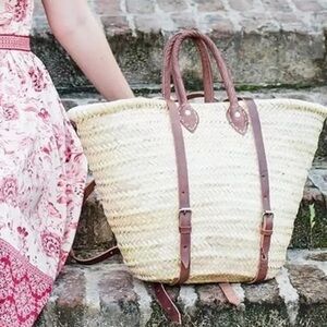 Elegant Straw Tote Bag with Brown Accents